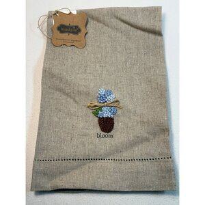 Mud Pie hand finger kitchen towel bloom topiary blue flower French Knot linen